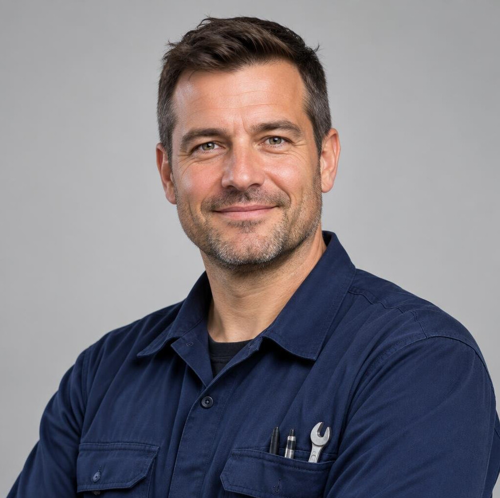 Portrait of a smiling man with short hair