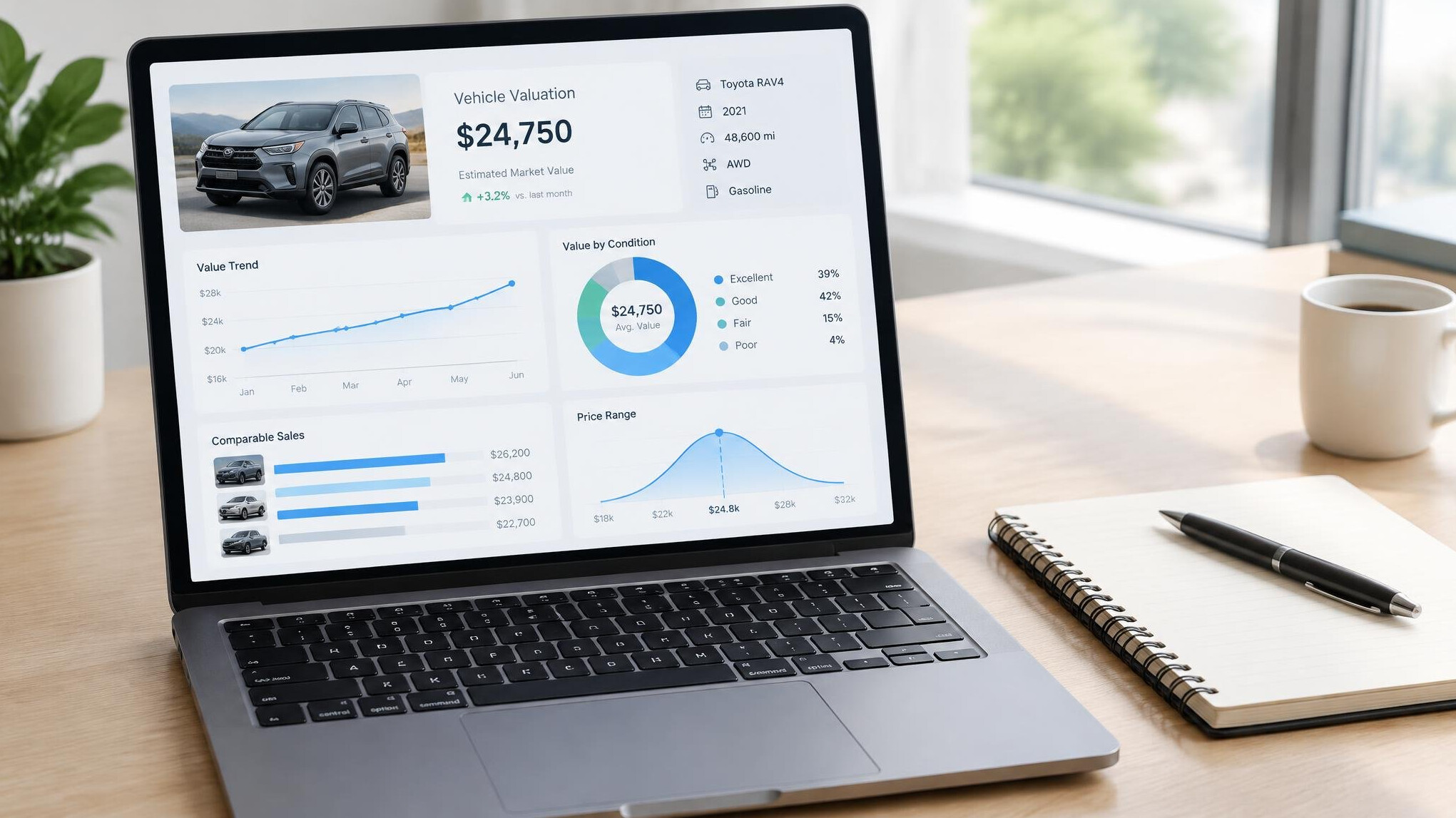 Laptop with analytics report on a desk